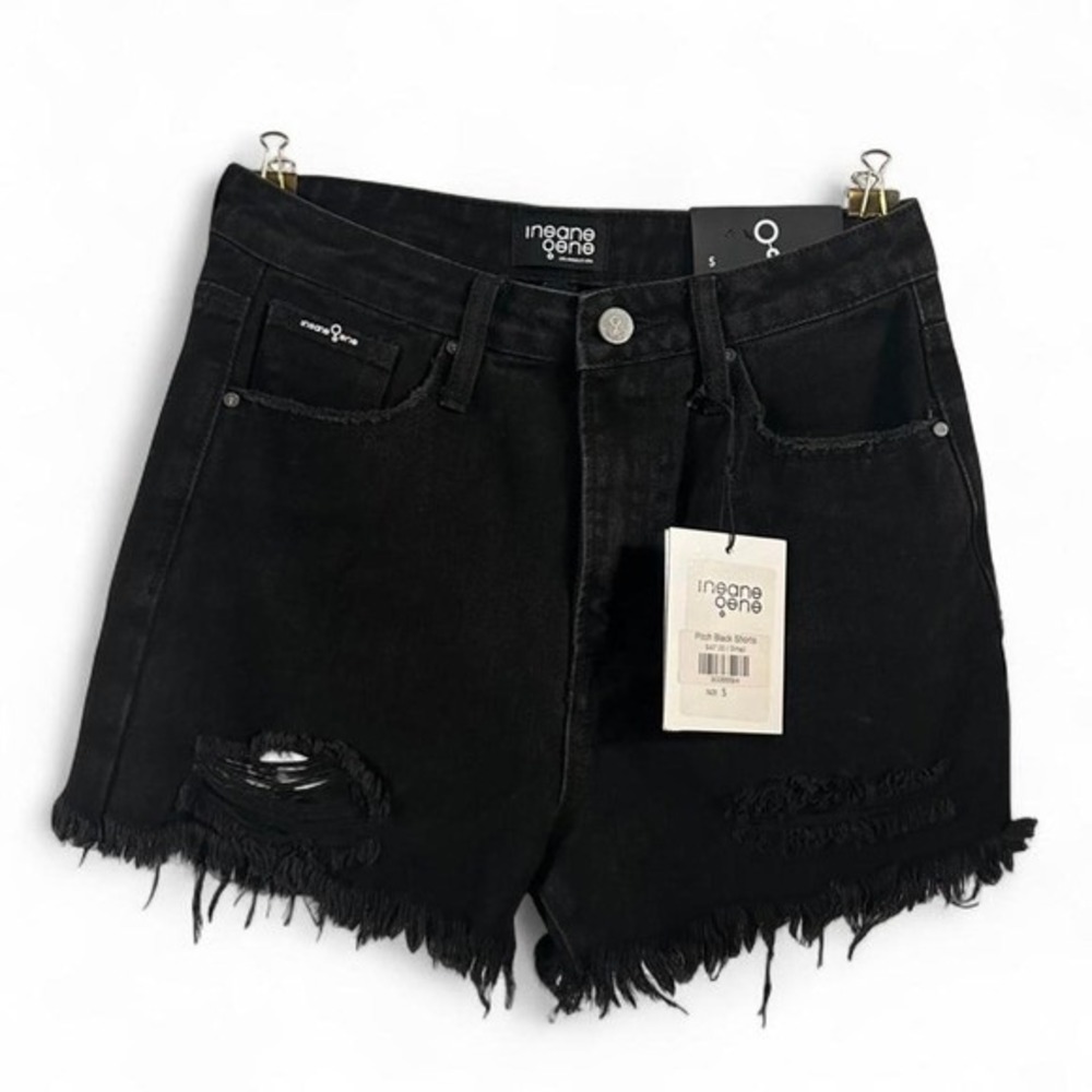 Add 'Distressed black hi-rise shorties new with tag‎ size S 27"X 13 (s3)